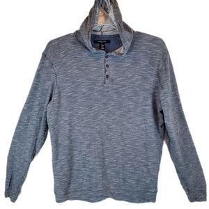 Mark Law Luxury Hooded Henley Gray Knit Shirt Size L Mens Long Sleeve COMFY